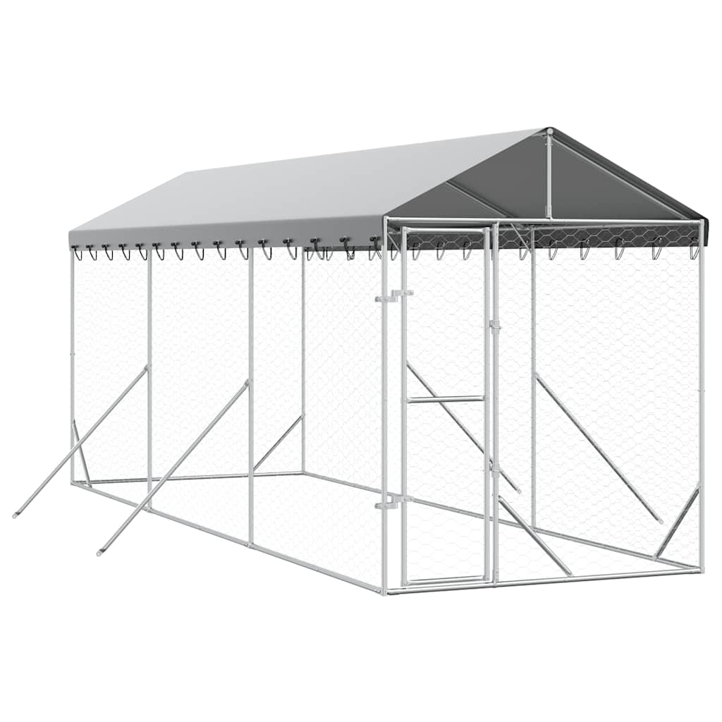 Cuccia Cani da Esterno Tetto Argento 2x6x2,5 m Acciaio Zincato | homemem39