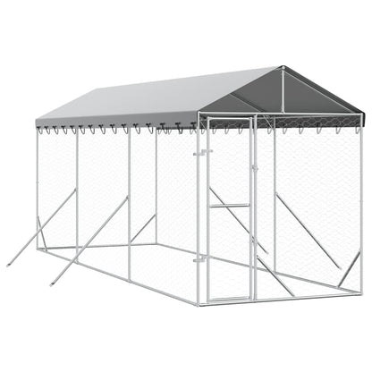 Cuccia Cani da Esterno Tetto Argento 2x6x2,5 m Acciaio Zincato | homemem39