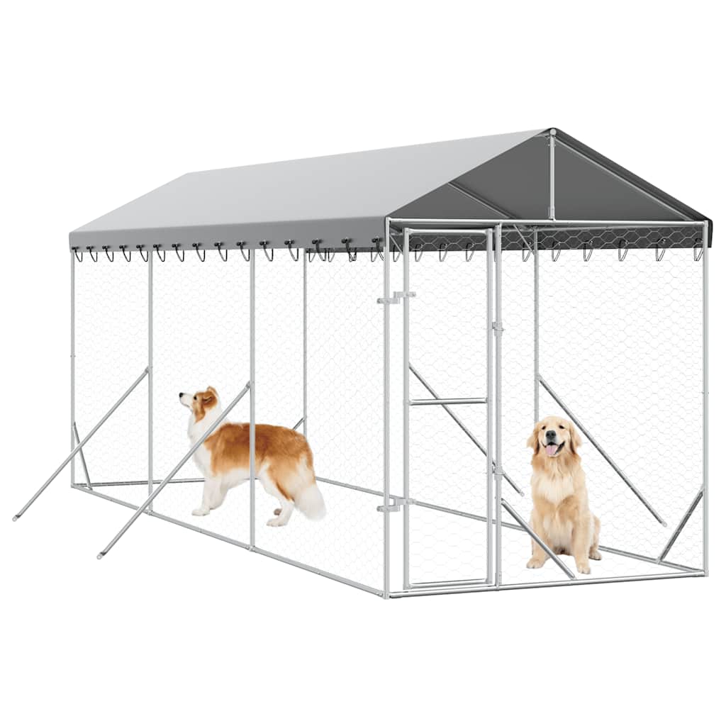 Cuccia Cani da Esterno Tetto Argento 2x6x2,5 m Acciaio Zincato | homemem39