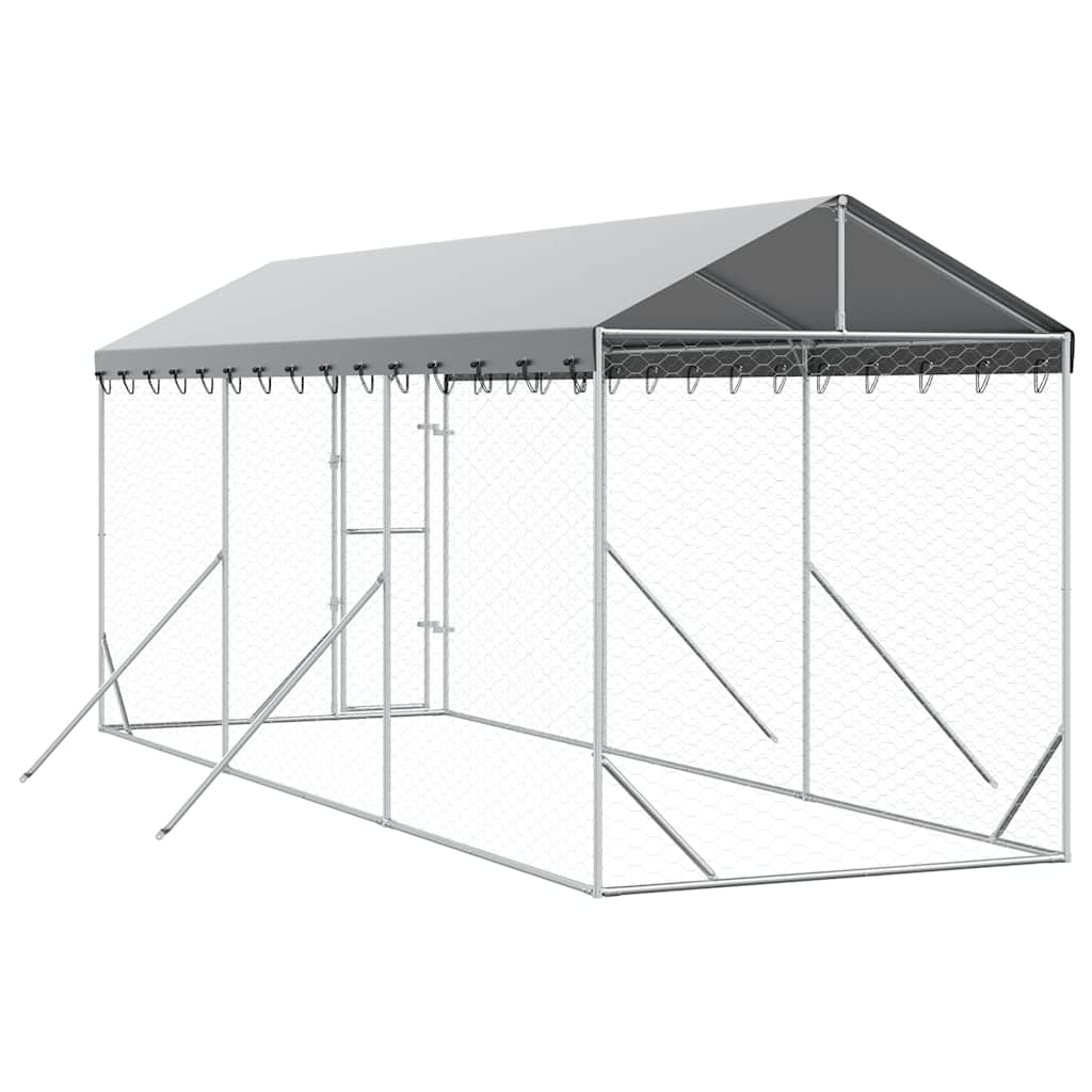 Cuccia Cani da Esterno Tetto Argento 2x6x2,5 m Acciaio Zincato | homemem39