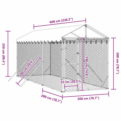 Cuccia Cani da Esterno Tetto Argento 2x6x2,5 m Acciaio Zincato | homemem39