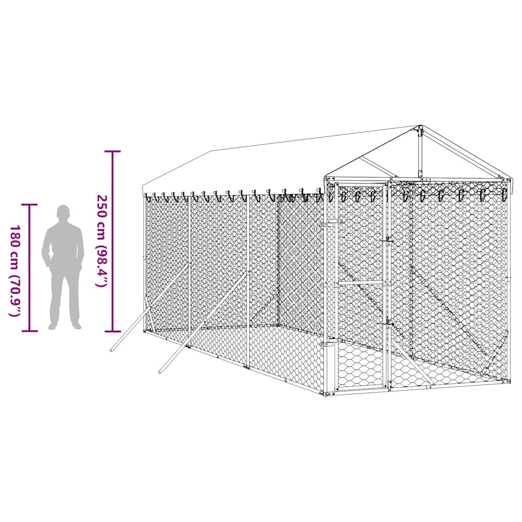 Cuccia Cani da Esterno Tetto Argento 2x6x2,5 m Acciaio Zincato | homemem39