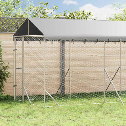 Cuccia Cani da Esterno Tetto Argento 2x6x2,5 m Acciaio Zincato