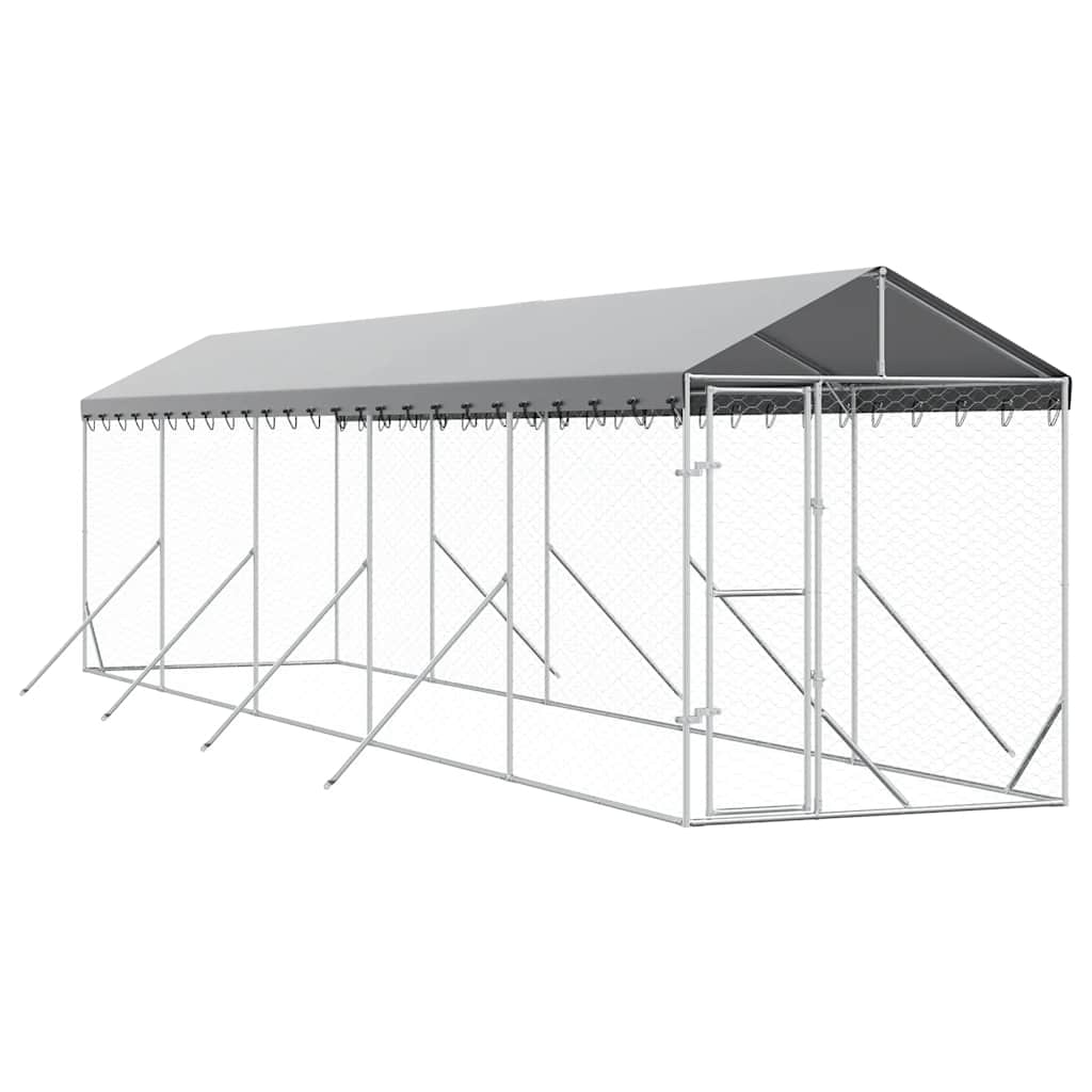 Cuccia Cani da Esterno Tetto Argento 2x10x2,5 m Acciaio Zincato | homemem39
