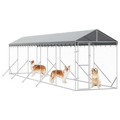 Cuccia Cani da Esterno Tetto Argento 2x10x2,5 m Acciaio Zincato | homemem39