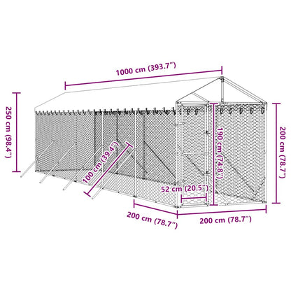Cuccia Cani da Esterno Tetto Argento 2x10x2,5 m Acciaio Zincato | homemem39