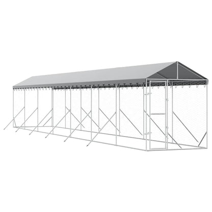 Cuccia Cani da Esterno Tetto Argento 2x14x2,5 m Acciaio Zincato | homemem39