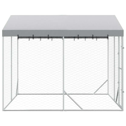 Cuccia Cani da Esterno Tetto Argento 3x3x2,5 m Acciaio Zincato | homemem39