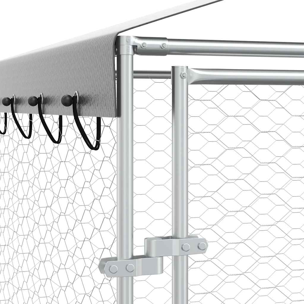 Cuccia Cani da Esterno Tetto Argento 3x3x2,5 m Acciaio Zincato | homemem39
