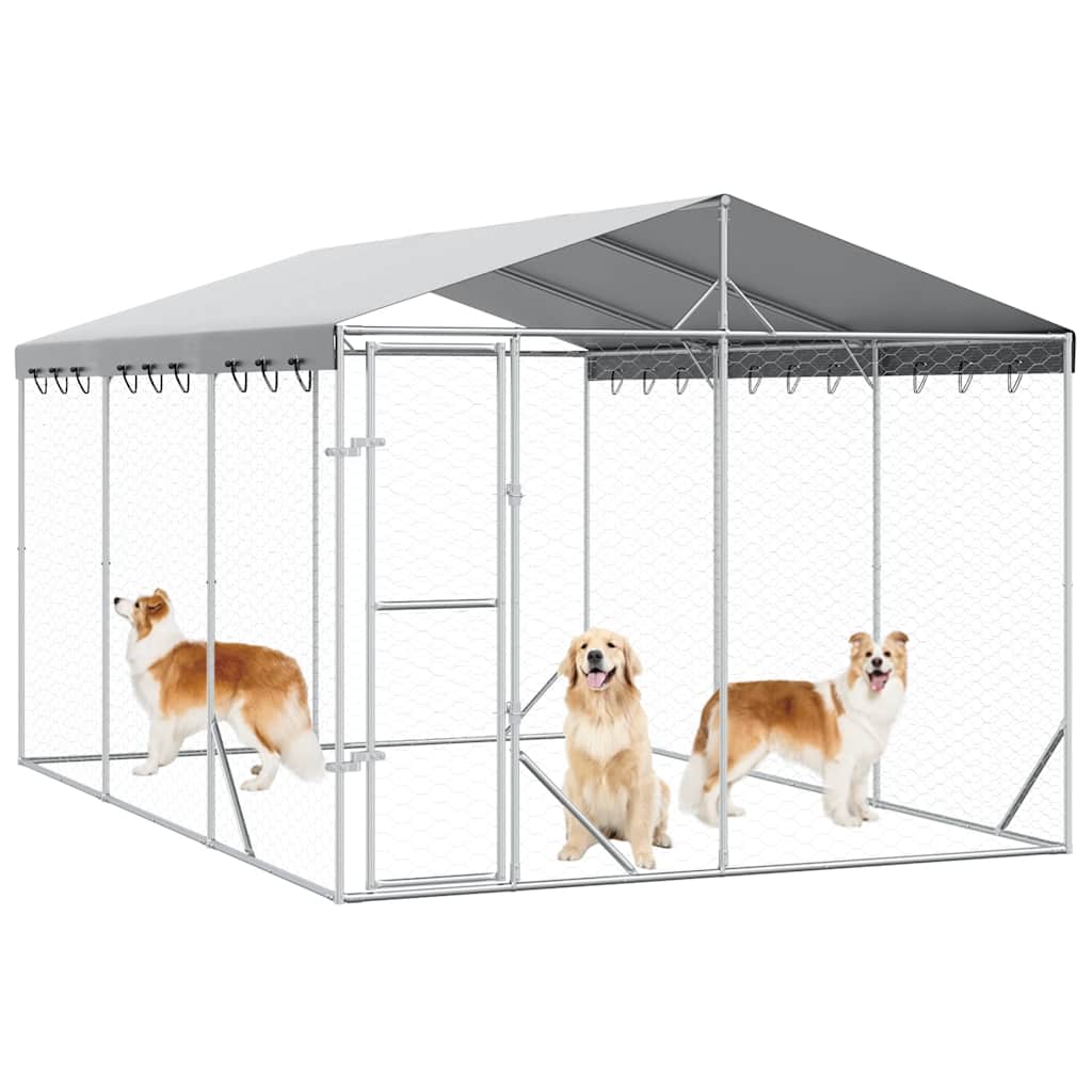 Cuccia Cani da Esterno Tetto Argento 3x4,5x2,5m Acciaio Zincato | homemem39