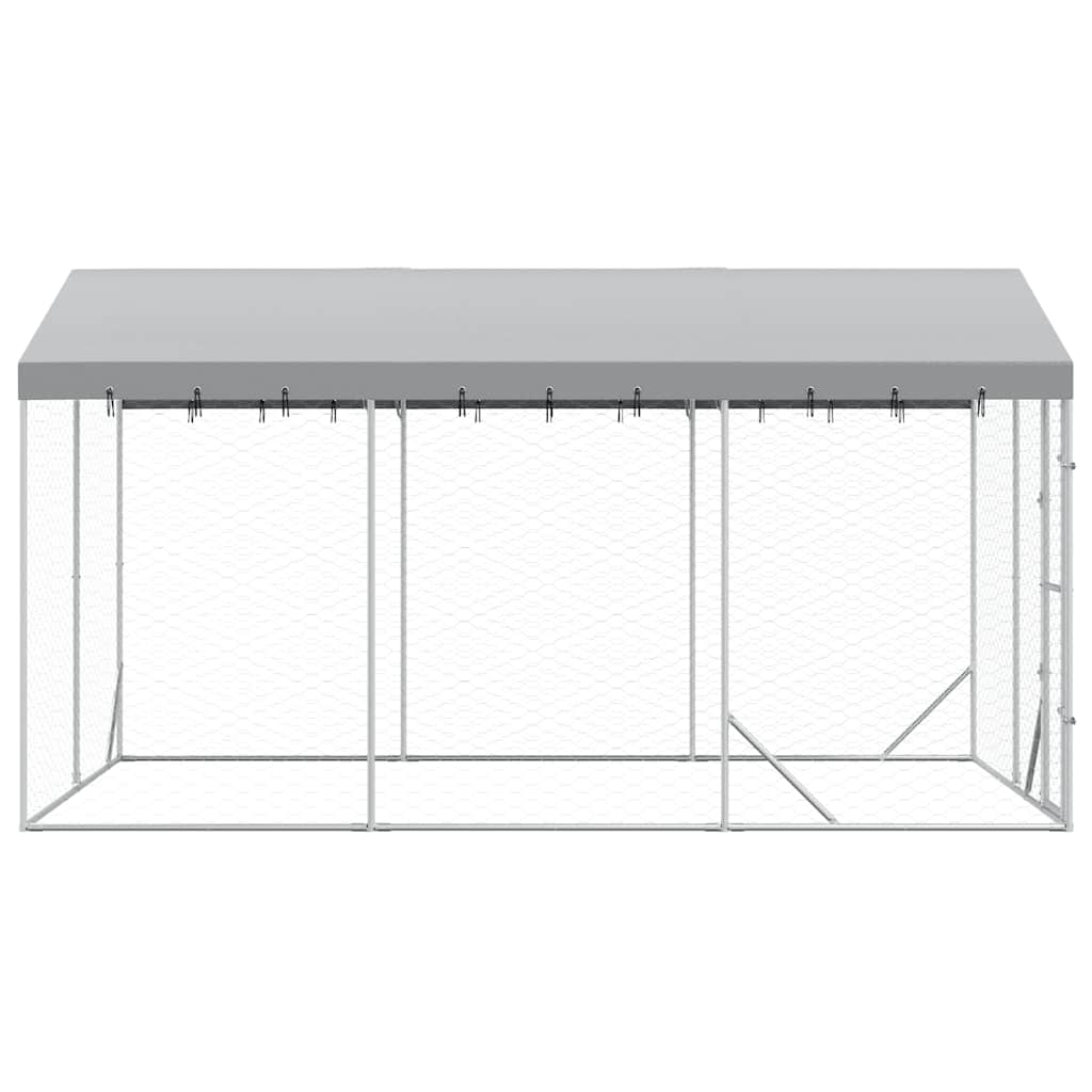 Cuccia Cani da Esterno Tetto Argento 3x4,5x2,5m Acciaio Zincato | homemem39