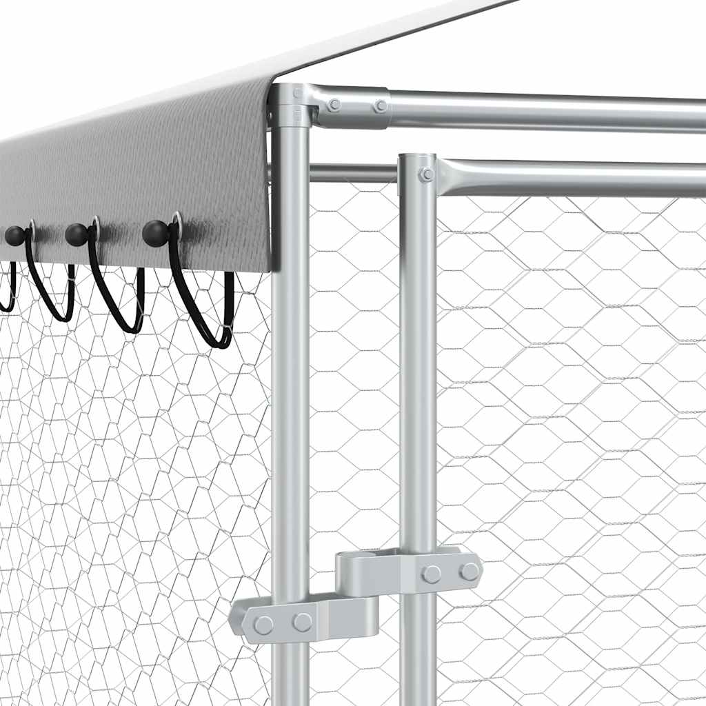 Cuccia Cani da Esterno Tetto Argento 3x4,5x2,5m Acciaio Zincato | homemem39