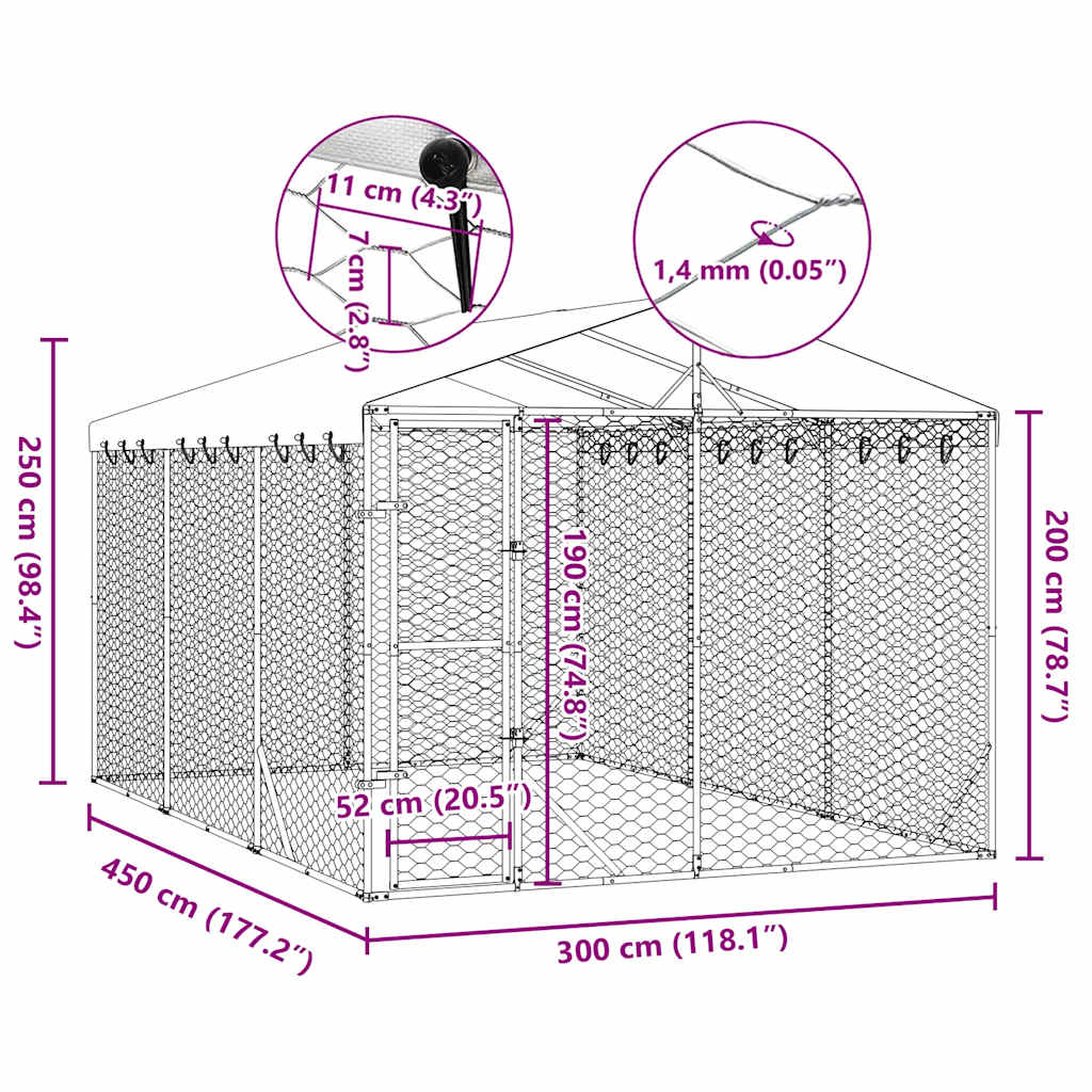 Cuccia Cani da Esterno Tetto Argento 3x4,5x2,5m Acciaio Zincato | homemem39