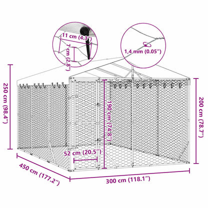 Cuccia Cani da Esterno Tetto Argento 3x4,5x2,5m Acciaio Zincato | homemem39