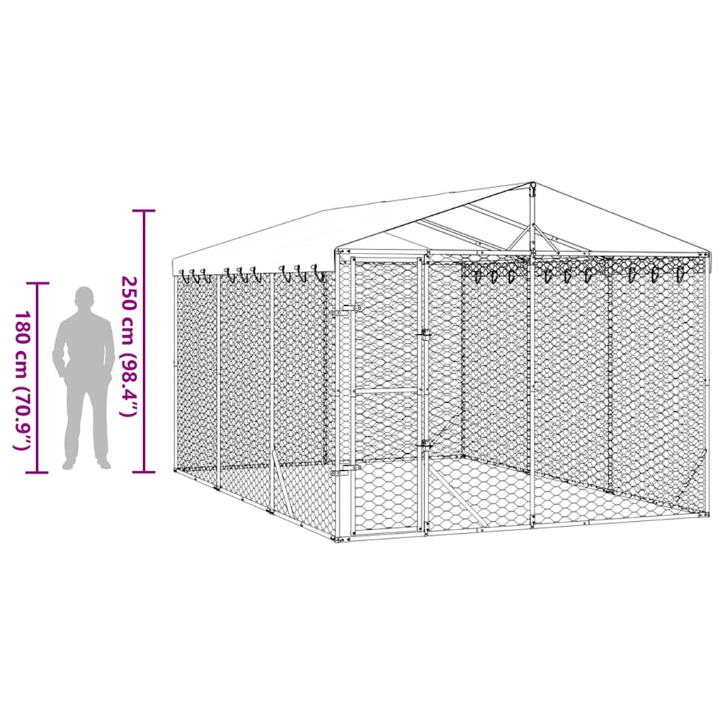 Cuccia Cani da Esterno Tetto Argento 3x4,5x2,5m Acciaio Zincato | homemem39