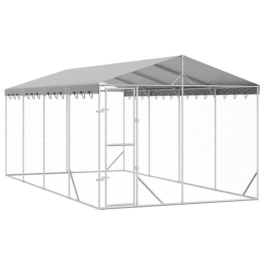 Cuccia Cani da Esterno Tetto Argento 3x6x2,5 m Acciaio Zincato | homemem39