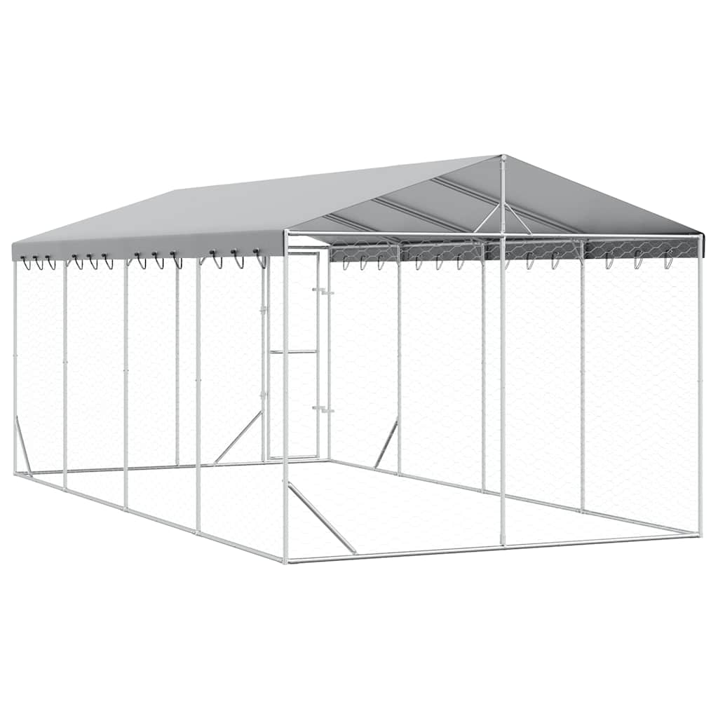 Cuccia Cani da Esterno Tetto Argento 3x6x2,5 m Acciaio Zincato | homemem39