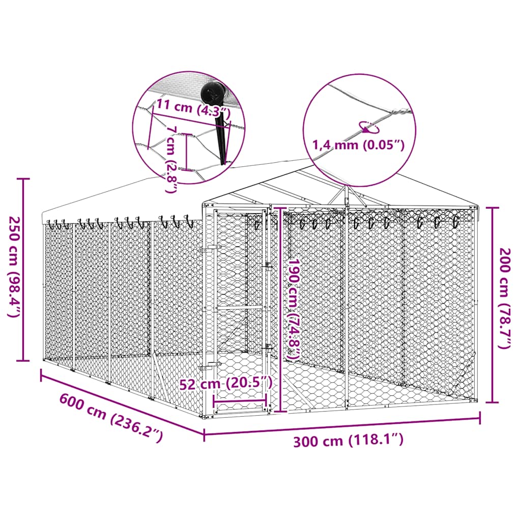 Cuccia Cani da Esterno Tetto Argento 3x6x2,5 m Acciaio Zincato | homemem39