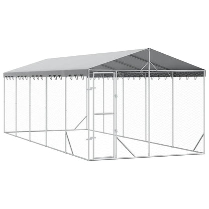 Cuccia Cani da Esterno Tetto Argento 3x7,5x2,5m Acciaio Zincato | homemem39