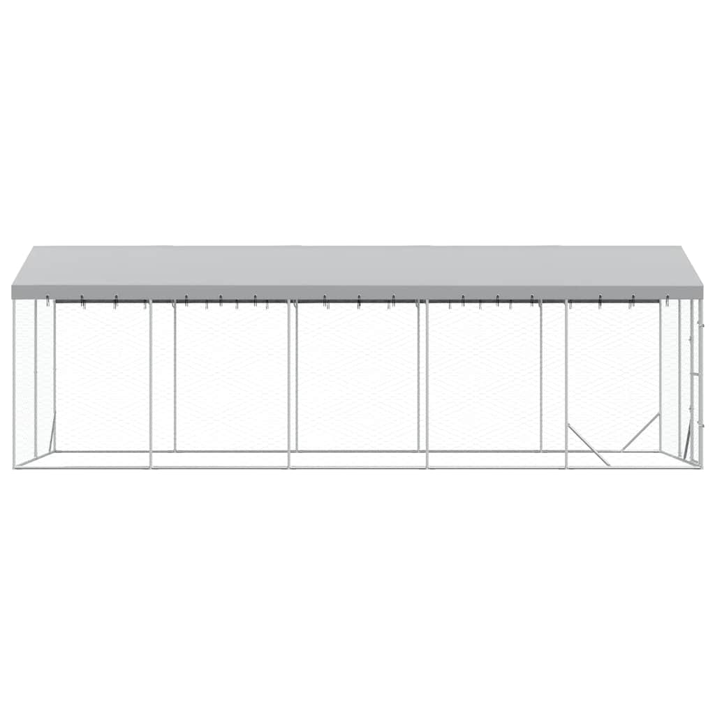 Cuccia Cani da Esterno Tetto Argento 3x7,5x2,5m Acciaio Zincato | homemem39