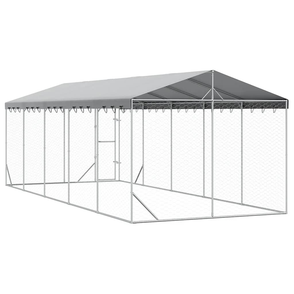 Cuccia Cani da Esterno Tetto Argento 3x7,5x2,5m Acciaio Zincato | homemem39