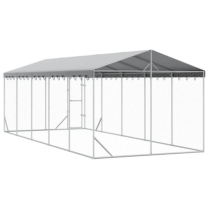 Cuccia Cani da Esterno Tetto Argento 3x7,5x2,5m Acciaio Zincato | homemem39