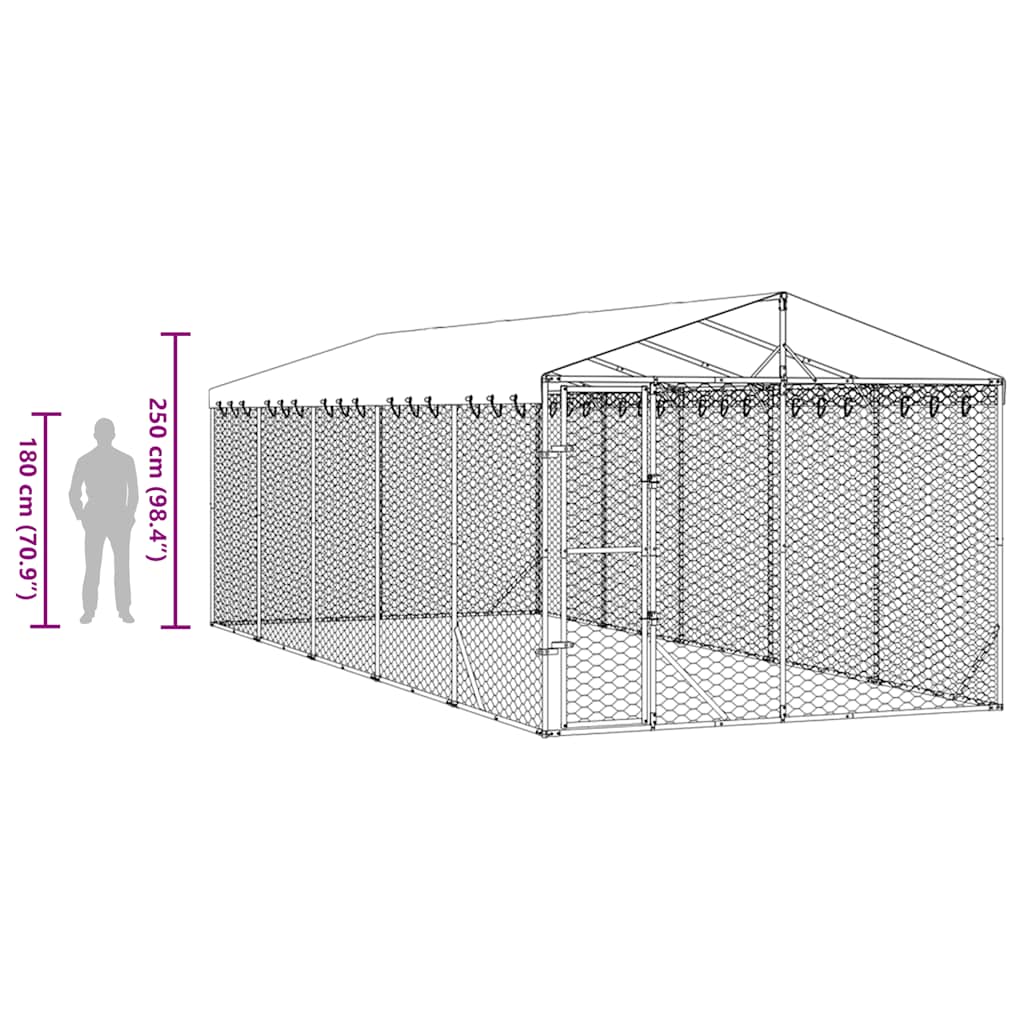 Cuccia Cani da Esterno Tetto Argento 3x7,5x2,5m Acciaio Zincato | homemem39