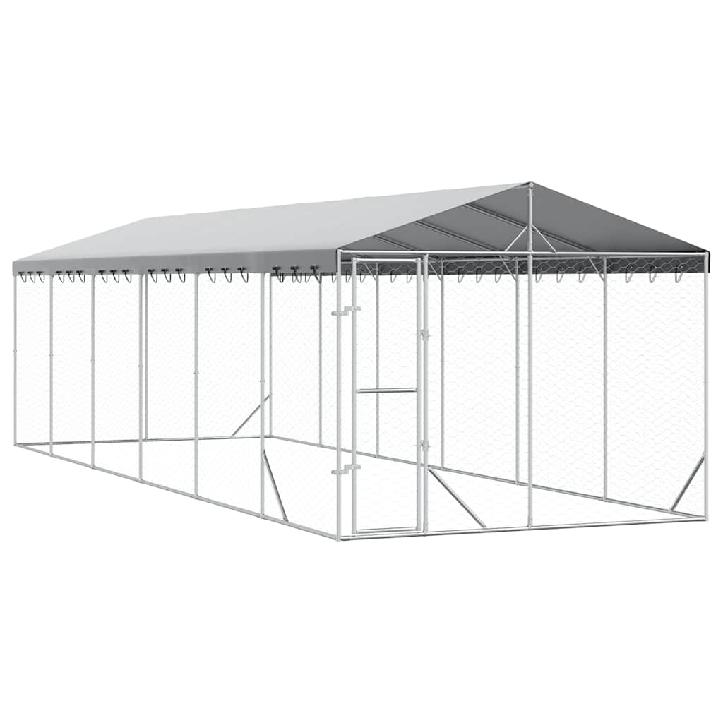 Cuccia Cani da Esterno Tetto Argento 3x9x2,5 m Acciaio Zincato | homemem39