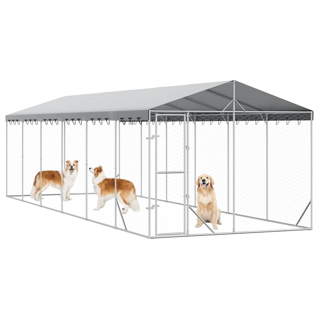 Cuccia Cani da Esterno Tetto Argento 3x9x2,5 m Acciaio Zincato | homemem39