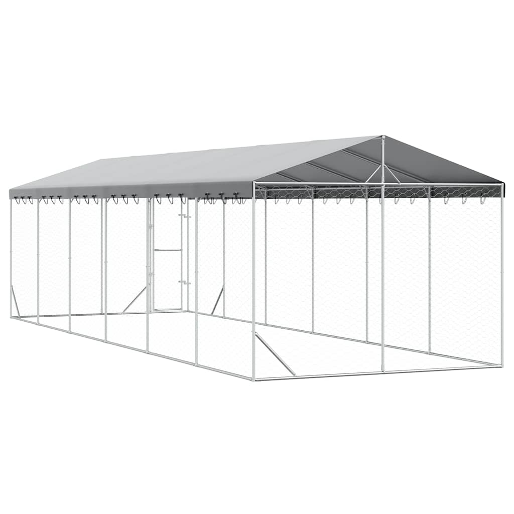 Cuccia Cani da Esterno Tetto Argento 3x9x2,5 m Acciaio Zincato | homemem39