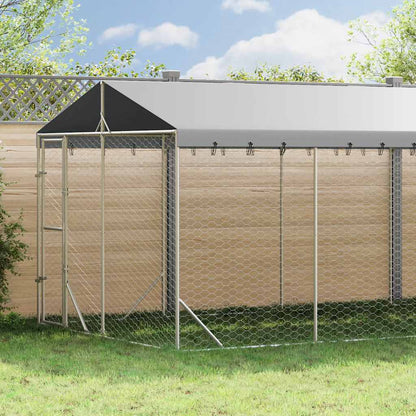 Cuccia Cani da Esterno Tetto Argento 3x9x2,5 m Acciaio Zincato | homemem39