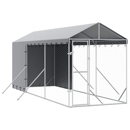 Cuccia Cani da Esterno Tetto Argento 2x6x2,5 m Acciaio Zincato | homemem39