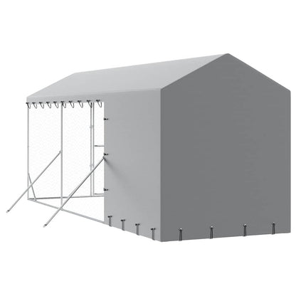 Cuccia Cani da Esterno Tetto Argento 2x6x2,5 m Acciaio Zincato | homemem39