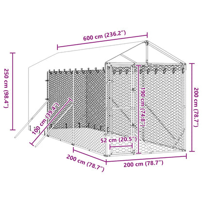 Cuccia Cani da Esterno Tetto Argento 2x6x2,5 m Acciaio Zincato | homemem39