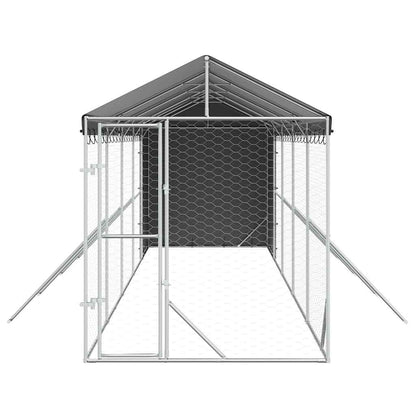 Cuccia Cani da Esterno Tetto Argento 2x10x2,5 m Acciaio Zincato | homemem39