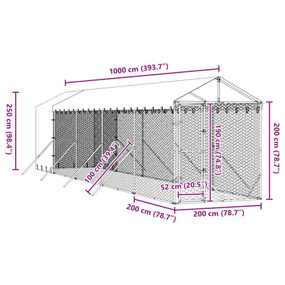 Cuccia Cani da Esterno Tetto Argento 2x10x2,5 m Acciaio Zincato | homemem39