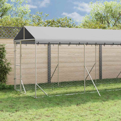 Cuccia Cani da Esterno Tetto Argento 2x10x2,5 m Acciaio Zincato | homemem39