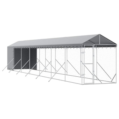 Cuccia Cani da Esterno Tetto Argento 2x14x2,5 m Acciaio Zincato | homemem39
