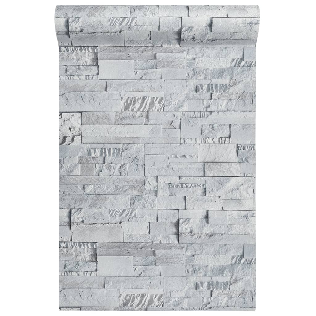 Carta da Parati 3D Pietra Grigio Chiaro 10x0,53 m Non Tessuto - homemem39