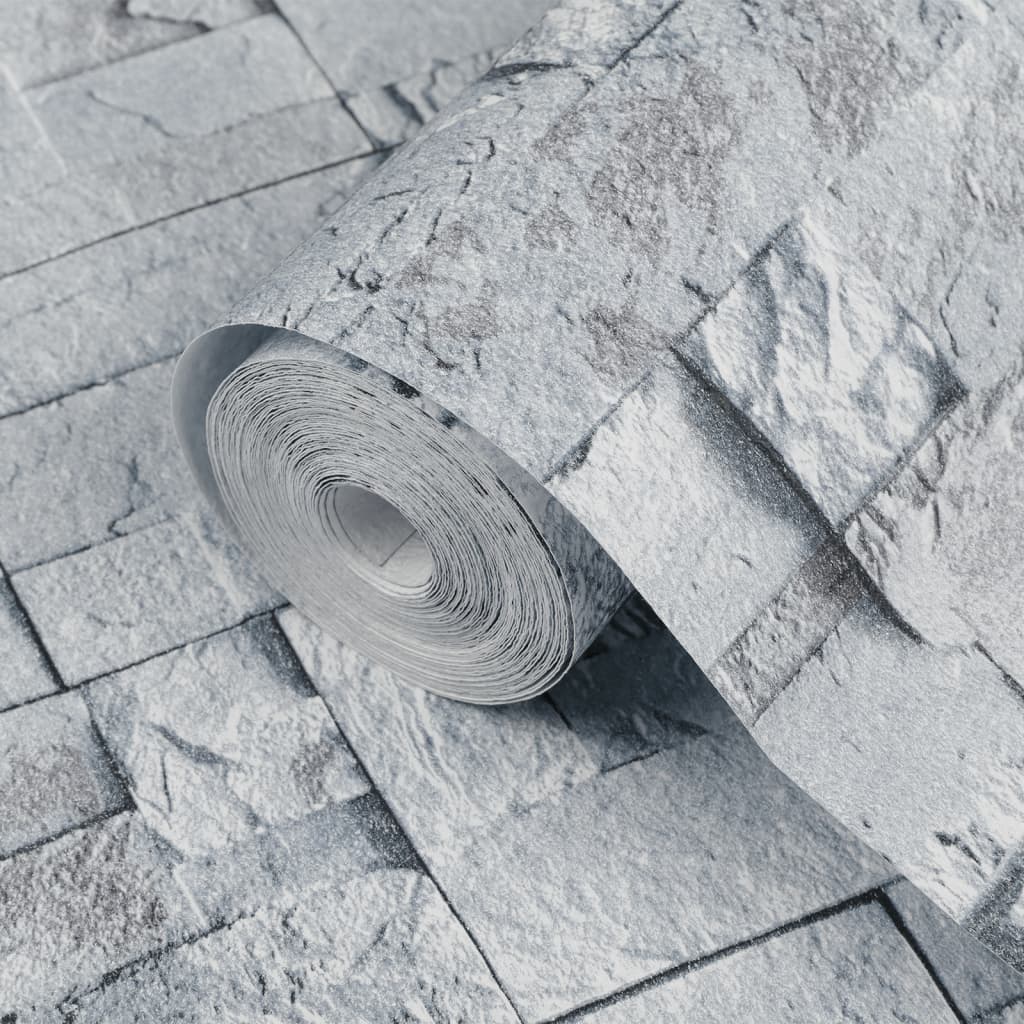 Carta da Parati 3D Pietra Grigio Chiaro 10x0,53 m Non Tessuto - homemem39