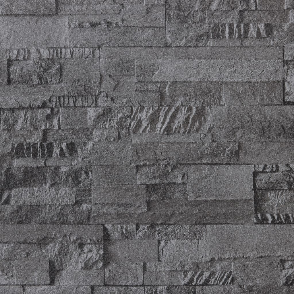 Carta da Parati 3D Effetto Pietra Nero 10x0,53 m Non Tessuto - homemem39
