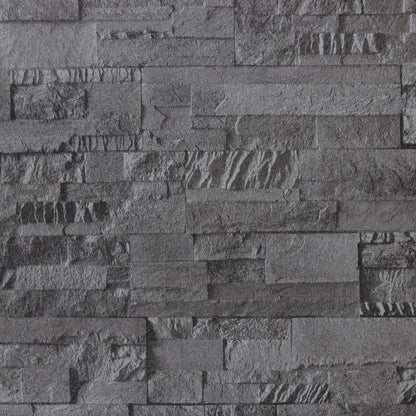 Carta da Parati 3D Effetto Pietra Nero 10x0,53 m Non Tessuto - homemem39