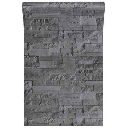 Carta da Parati 3D Effetto Pietra Nero 10x0,53 m Non Tessuto - homemem39