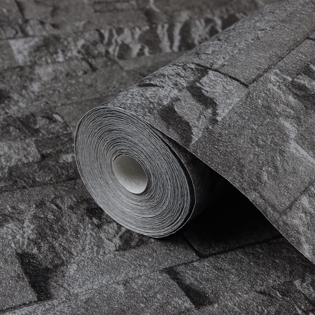 Carta da Parati 3D Effetto Pietra Nero 10x0,53 m Non Tessuto - homemem39
