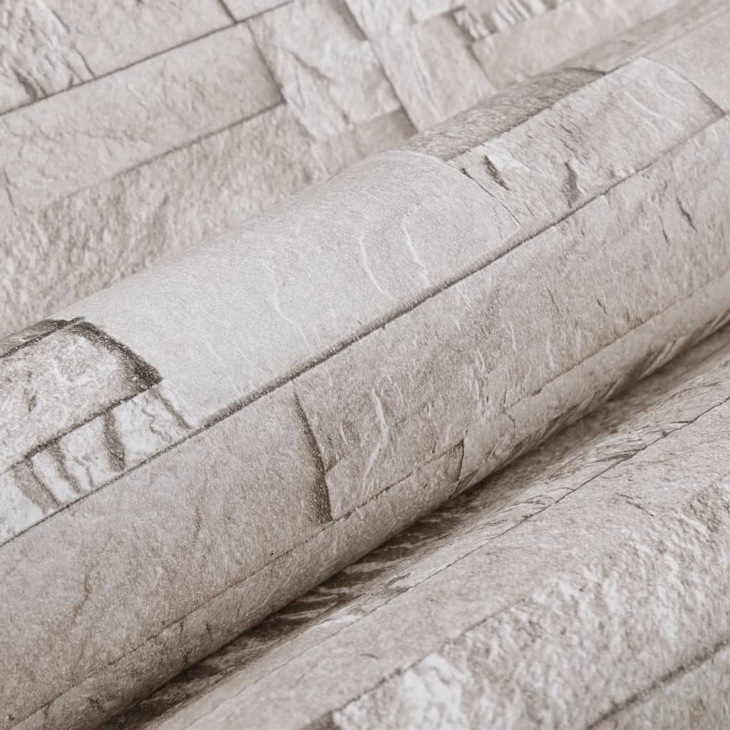 Carta da Parati 3D Effetto Pietra Crema 10x0,53 m Non Tessuto - homemem39