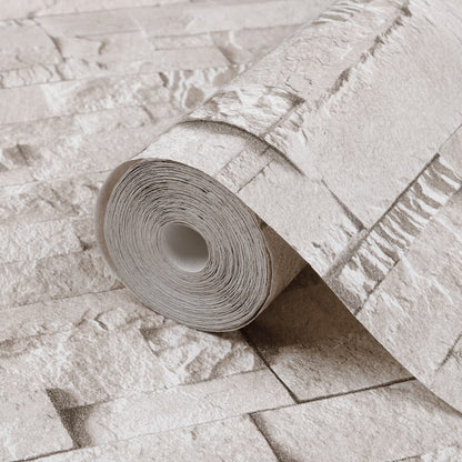 Carta da Parati 3D Effetto Pietra Crema 10x0,53 m Non Tessuto - homemem39