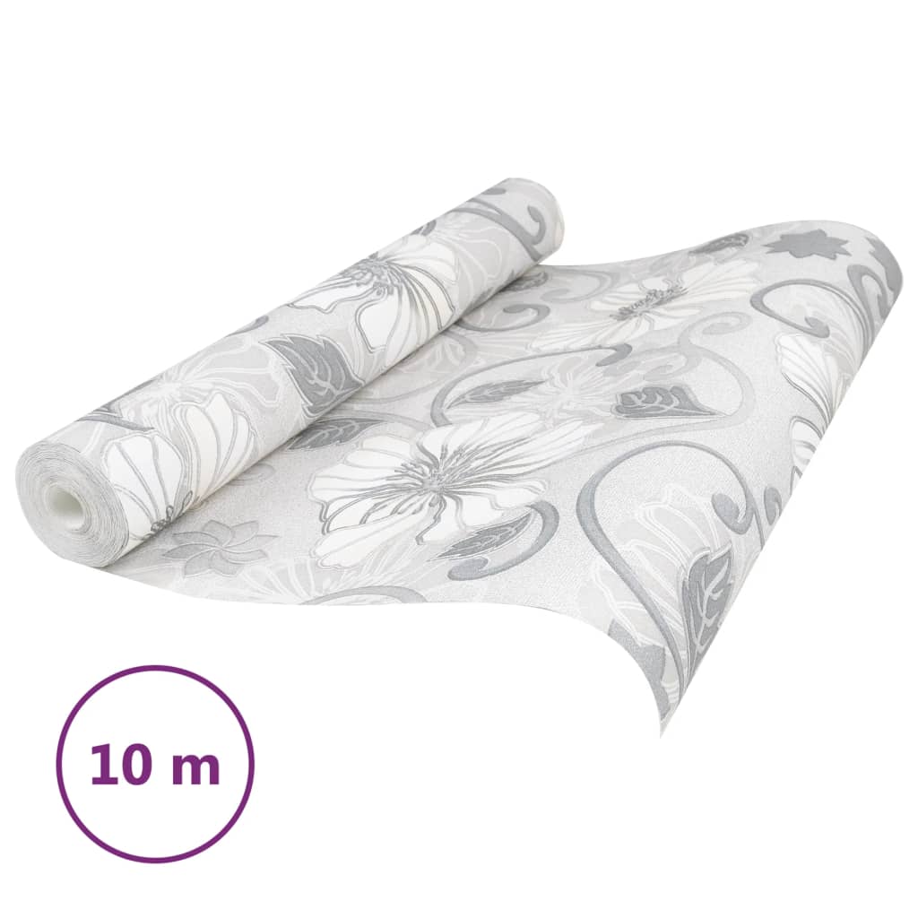 Carta da Parati 3D Motivo Floreale Grigio 10x0,53 m Non Tessuto - homemem39