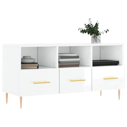 Mobile Porta TV Bianco Lucido 102x36x50 cm in Legno Multistrato - homemem39