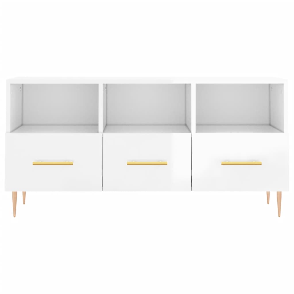Mobile Porta TV Bianco Lucido 102x36x50 cm in Legno Multistrato