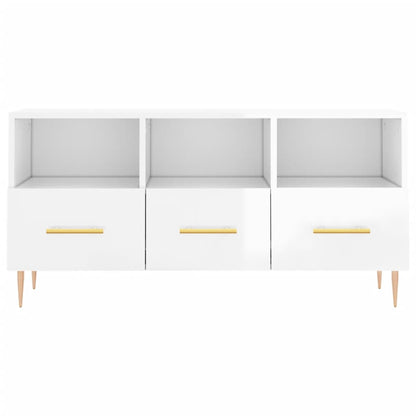 Mobile Porta TV Bianco Lucido 102x36x50 cm in Legno Multistrato